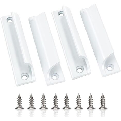 Poignées de porte coulissantes 4 pièces avec vis pour fenêtres, tiroirs, portes d'armoires, blanches