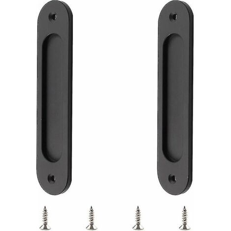 Poignées de porte coulissantes ovales encastrées (lot de 2), noir mat, acier inoxydable, poignées pour portes de grange coulissantes