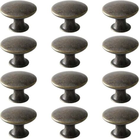 Poignées de porte de tiroir rondes rétro, adaptées aux tiroirs, armoires et placards (12 pièces, bronze)