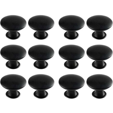 Poignées de porte de tiroir rondes rétro, adaptées aux tiroirs, armoires et placards (12 pièces, noir)
