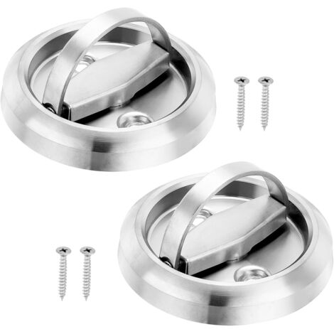 Poignées de porte encastrées — Lot de 2 poignées rondes affleurantes, verrous de meubles en acier inoxydable, poignées de porte coupe-feu encastrées et dissimulées — Argent
