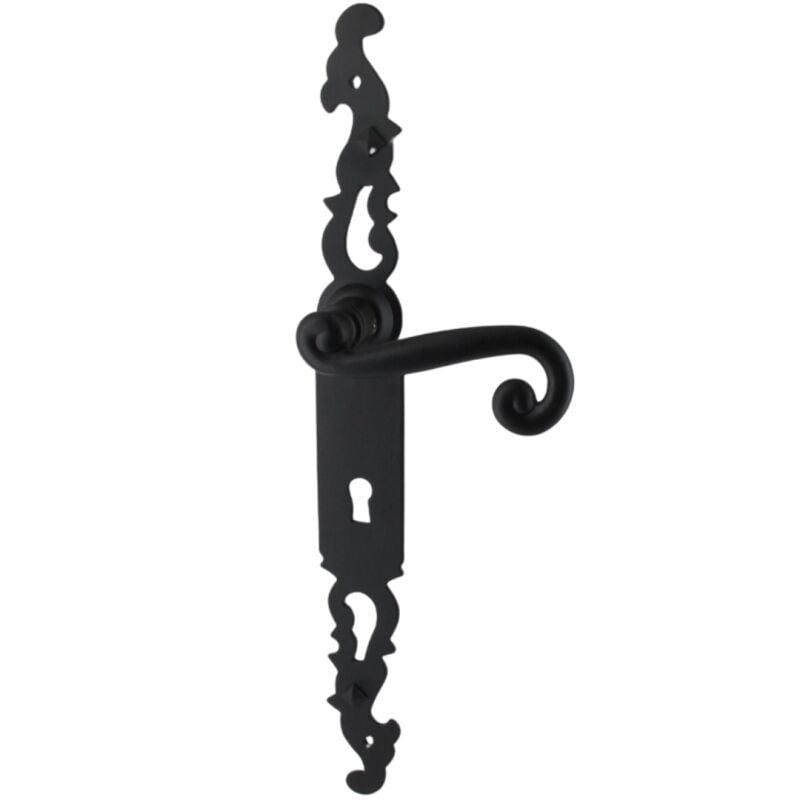 Secury-t - Poignées de porte fer forgé coq noir 330X36 mm Trou de clé l