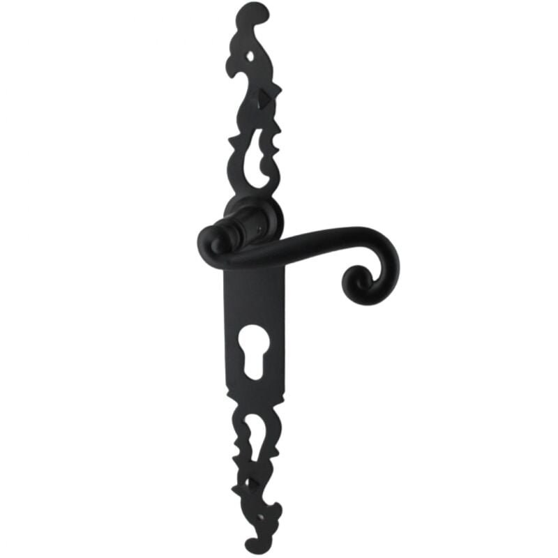 Secury-t - Poignées de porte fer forgé coq noir 330X36 mm Trou de cylindre i
