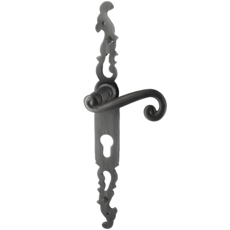 Secury-t - Poignées de porte fer forgé coq vieil argent 330X36 mm Trou de cylindre i