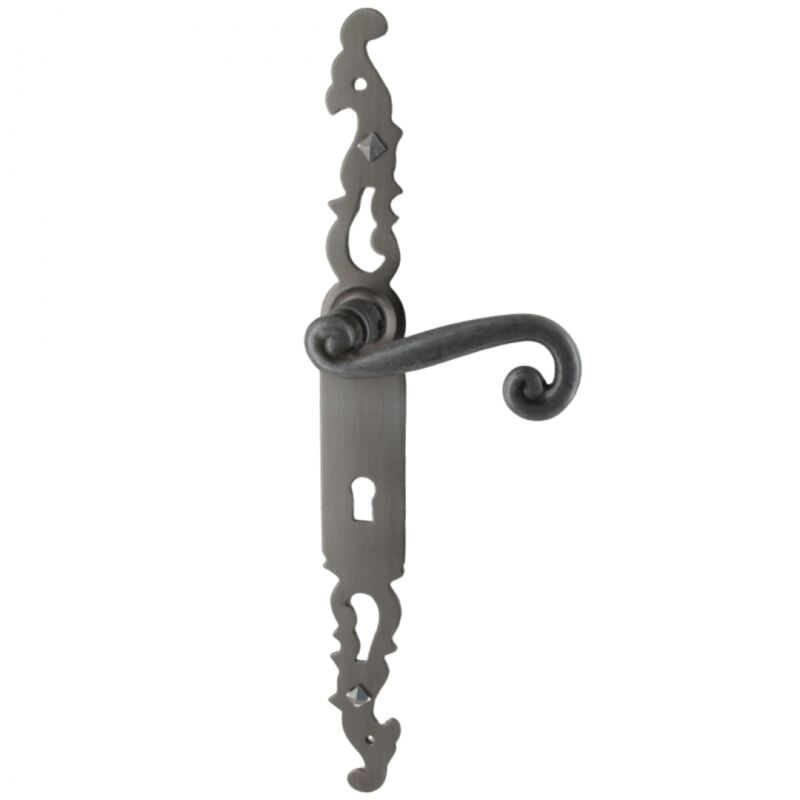 Secury-t - Poignées de porte fer forgé coq vieil argent 330X36 mm Trou de clé l
