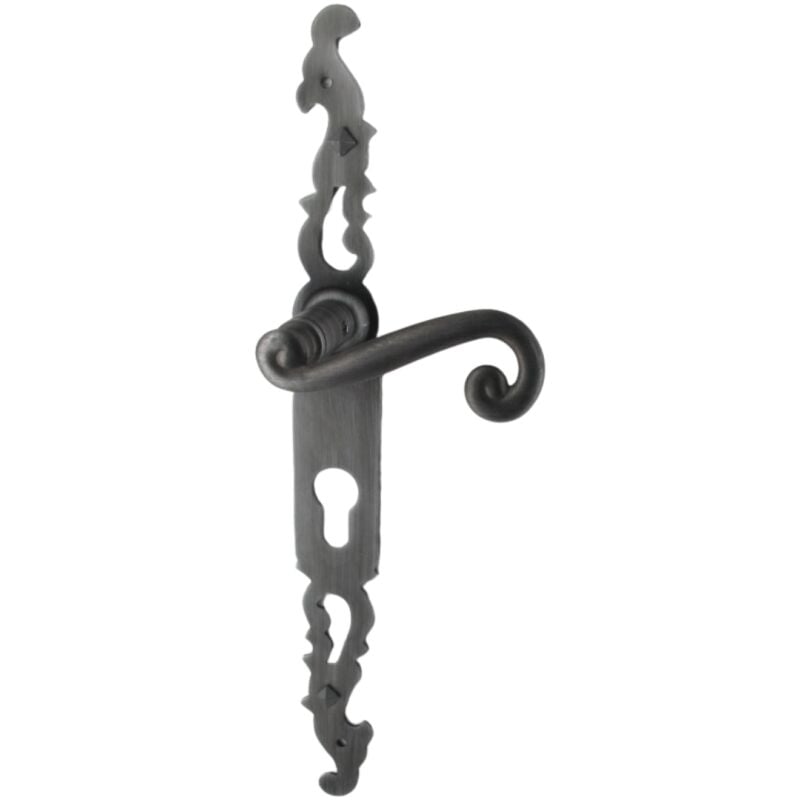 Secury-t - Poignées de porte fer forgé coq 330x36mm vieil argent à saillie rehaussée Trou de cylindre i 330X36 mm