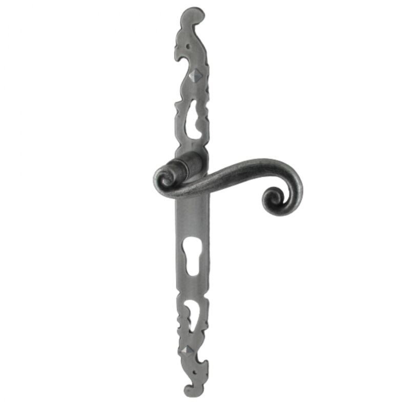 Secury-t - Poignées de porte fer forgé coq 330x28mm vieil argent Trou de cylindre i