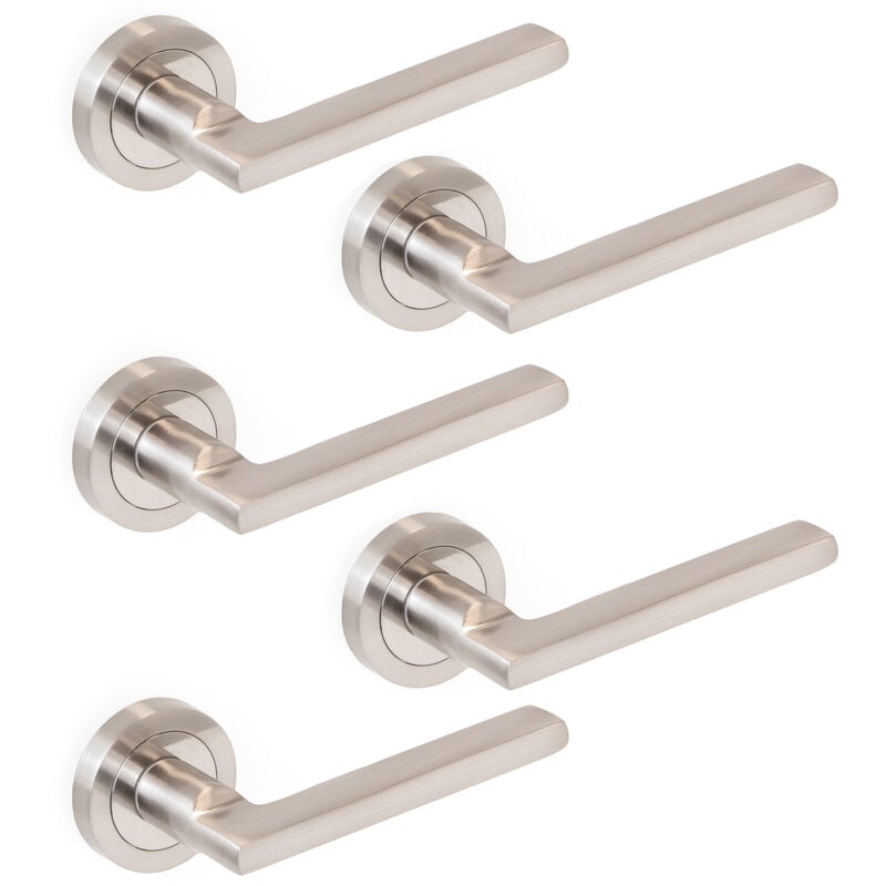 Lot de 5 poignées Perth pour portes intérieures, avec rosace D.50mm, Aluminium et Zamak, Nickel satiné - Emuca