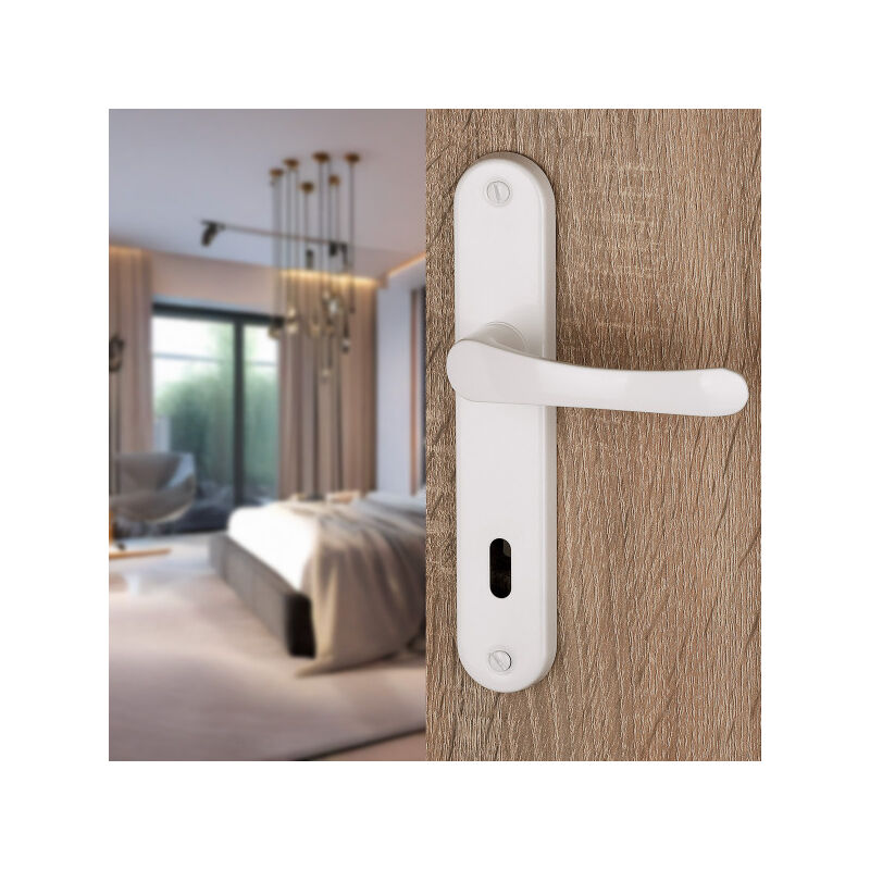 Ouvre&Deco – Lot de 2 poignées de porte Chamrousse – Aluminium laqué blanc – Entraxe 195 mm – Plaque clé de confidentialité Ouvre&Deco – Lot de 2 poignées de porte Chamrousse – Aluminium laqué blanc – Entraxe 195 mm – Plaque clé de confidentialité