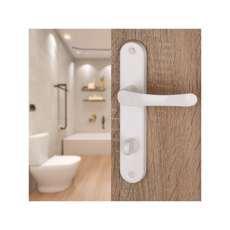 Ouvre&Déco - 2 poignées de porte CHAMROUSSE verrou condamnation, aluminium blanc entraxe 195 mm