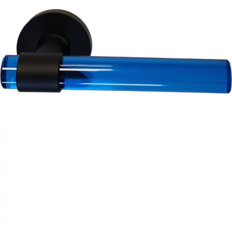 Klose Besser – Poignée de porte d'intérieur en plexiglass bleu – Pieds inox noir – Cylindrique – Entraxe 26.5mm – Montage à visser – Sans rosaces