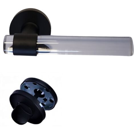 Klose Besser – Poignée de porte intérieure en plexiglass cristallin – Pied inox noir – Rosaces rondes 53mm – Entraxe 26.5mm – Montage à visser