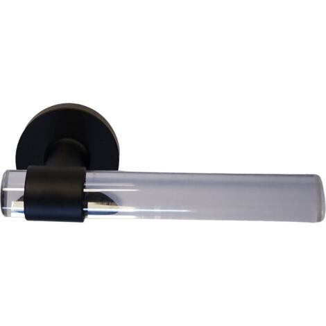 Klose Besser – Poignée de porte d'intérieur en plexiglass cristallin – Pied inox noir – Entraxe 26.5mm – Montage à visser – Design cylindrique