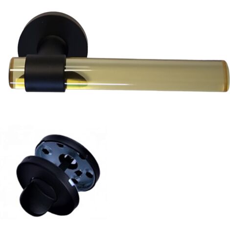 Poignées de Porte" JOY" JAUNES  Plexiglass Cristalline pieds inox noirs  +1 Paire de rosaces  condamnation 
