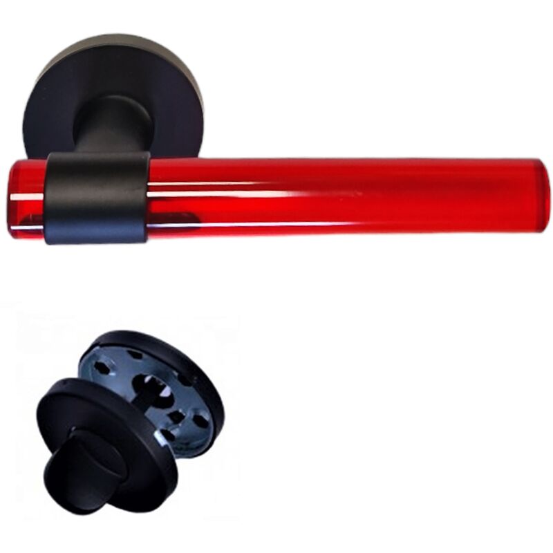 Klose Besser - Poignées de Porte 'joy' rouges Plexiglas Cristallines sur Pieds Inox Noirs. +1 Paire de rosaces condamnation