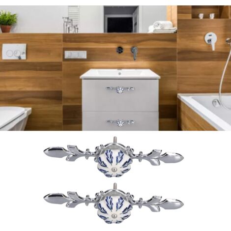 Poignées de porte pour cabinets en céramique bleue et blanche - Lot de 2 pièces - Design moderne simple et peinture artisanale - Zinc alliage et céramique haute qualité