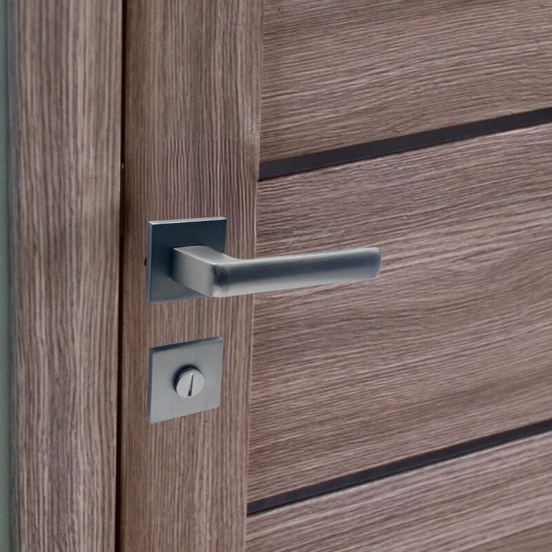 Secury-t - Poignées de porte sur rosace canon de fusil / anthracite carré - Modèle Fabrizia à condamnation