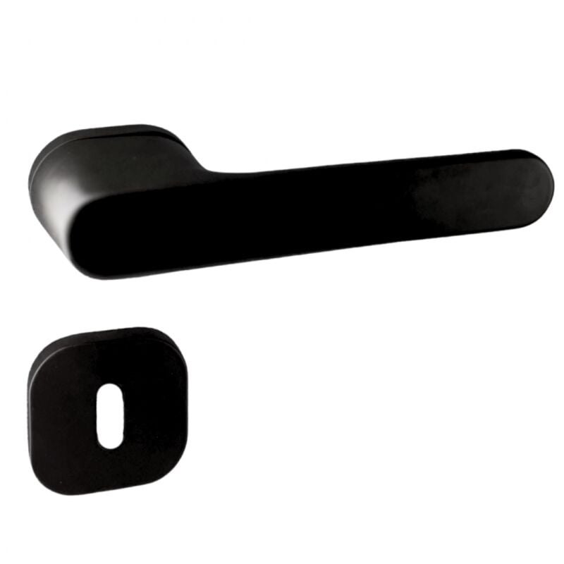 Poignées de porte sur rosace oblongue noir mat - Modèle Marina Trou de clé l Secury-t