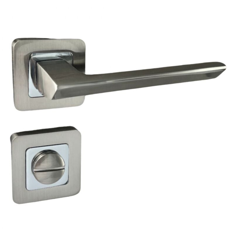 Secury-t - Poignées de porte sur rosace chromées satinées - Modèle Morgan à condamnation