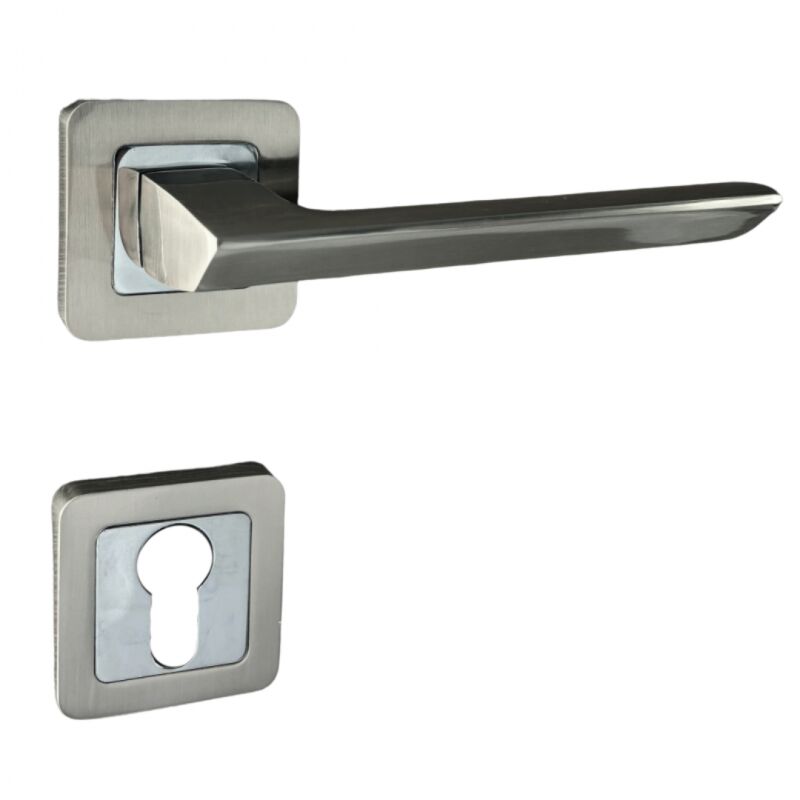 Secury-t - Poignées de porte sur rosace chromées satinées - Modèle Morgan Trou de cylindre i