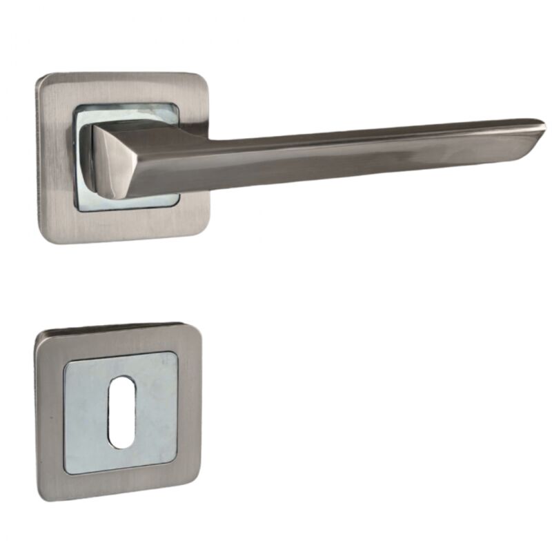 Secury-t - Poignées de porte sur rosace chromées satinées - Modèle Morgan Trou de clé l