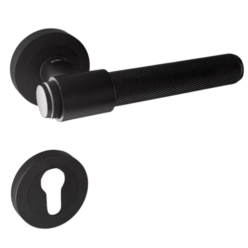 Poignées de porte sur rosace ronde noir mat industriel - Modèle Ema Trou de cylindre i Secury-t