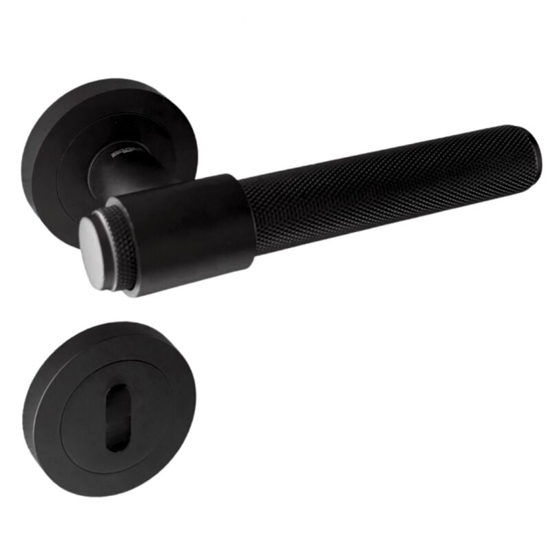 Poignées de porte sur rosace ronde noir mat industriel - Modèle Ema Trou de clé l Secury-t