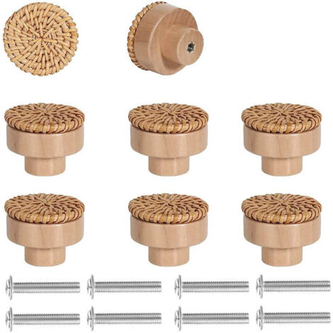 Poignées de porte/tiroir en bois, lot de 8 boutons de meubles, boutons ronds en bois