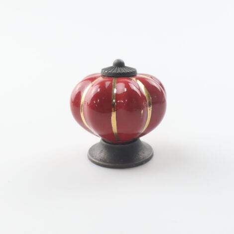 Poignées de tiroir en céramique, poignées de meubles en forme de citrouille pour tiroirs et armoires de cuisine（rouge）