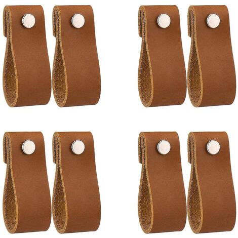 Poignées de tiroir en cuir, lot de 8, boutons de commode en cuir véritable faits main pour portes de placard.