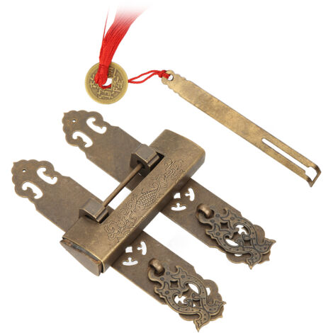 Poignées de tiroir style chinois ancien en laiton bronze, pour meuble et coffre à outils vintage
