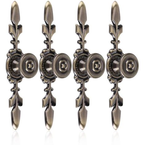 Poignées de tiroir style vintage – pour meubles, armoires, penderies, tiroirs – avec vis – Bronze antique – 4 pièces
