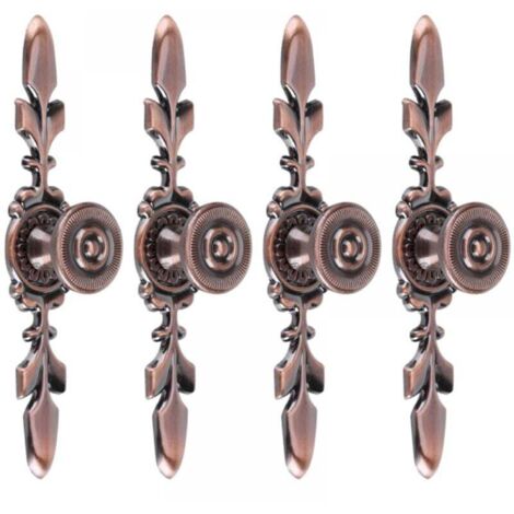 Poignées de tiroir style vintage – pour meubles, armoires, penderies, tiroirs – avec vis – Bronze rouge – 4 pièces