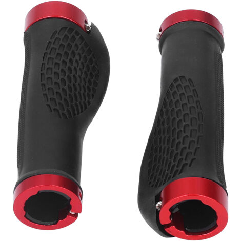 Poignées de Vélo VTT Antidérapantes en TPR, Ergonomiques avec Surface Alvéolée et Insert Métallique Rouge