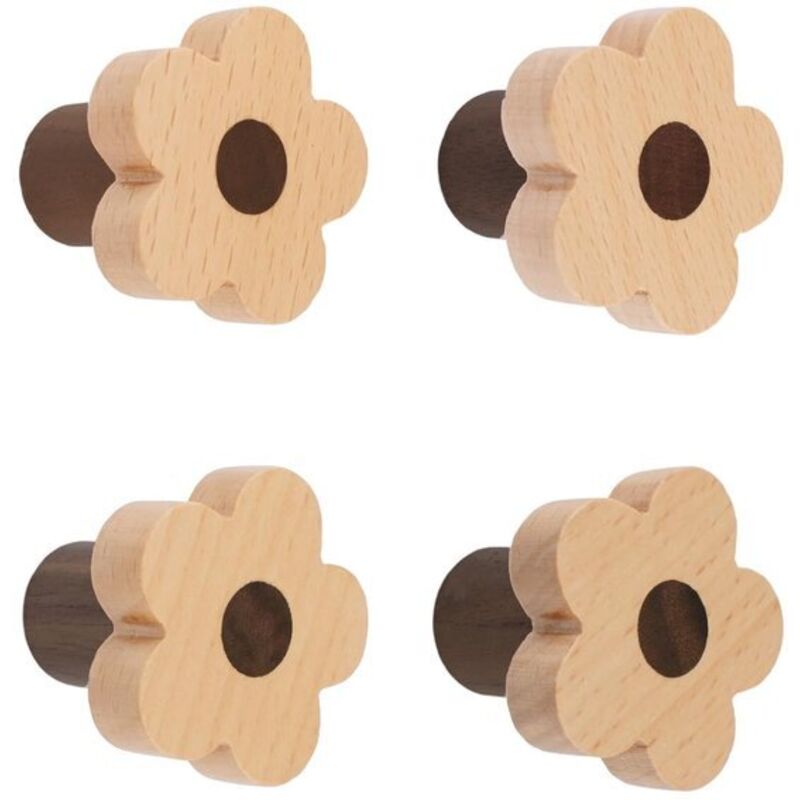 Poignées en bois en forme de fleur - lot de 4 - bois de hêtre naturel