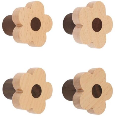 Poignées en bois en forme de fleur - lot de 4 - bois de hêtre naturel