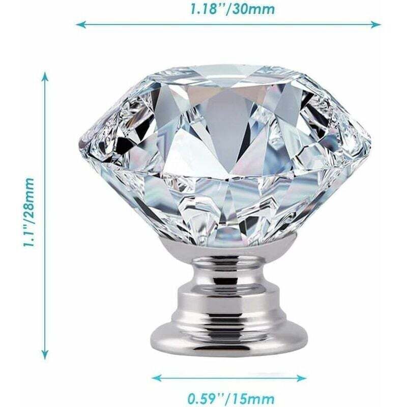 Poignées en cristal,poignées de porte d'armoire à tiroir en cristal de diamant de 30 mm,poignées de porte en verre de cuisine,armoires de rangement