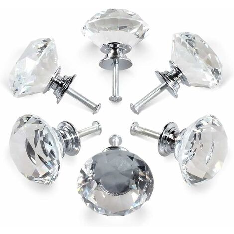 Poignées en cristal,poignées de porte d'armoire à tiroir en cristal de diamant de 30 mm,poignées de porte en verre de cuisine,armoires de rangement et coiffeuses pour cuisines à domicile et bureaux,6P