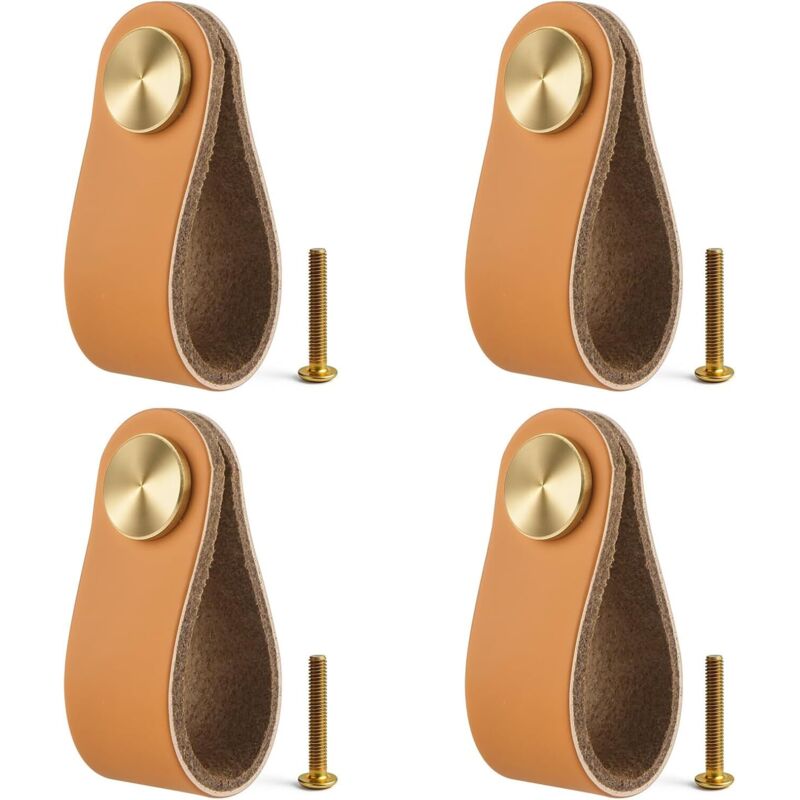 Poignées en Cuir Pour Meubles, 4 Poignées de Meubles en Cuir, Boutons de Tiroirs Chics, Poignées d'armoires, Boutons de Meubles pour Commodes,