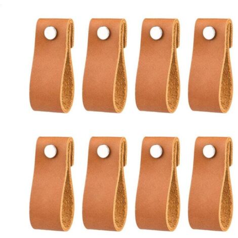 Poignées en cuir pour meubles - Cognac - 8 pcs - 6 x 2 cm - Poignée d'armoire, poignée de porte pour cuisine, salle de bain, armoires, commode, bois