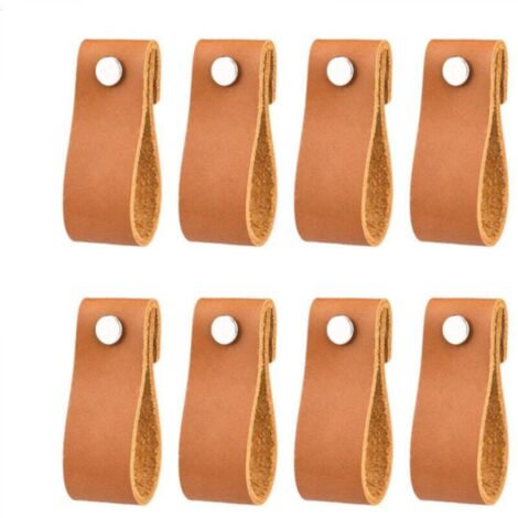 Poignées en cuir pour meubles - Cognac - 8 pcs - 6 x 2 cm - Poignée d'armoire, poignée de porte pour cuisine, salle de bain, armoires, commode, bois