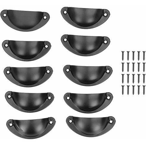 Poignées en forme de coquille en fer avec poignée en demi-cercle avec vis 14 x 3 cm, noir Lot de 10