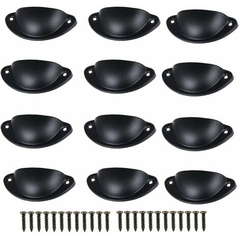 Poignées en forme de coquille en fer avec poignée en demi-cercle avec vis 14 x 3 cm, noir Lot de 12 CRUEL