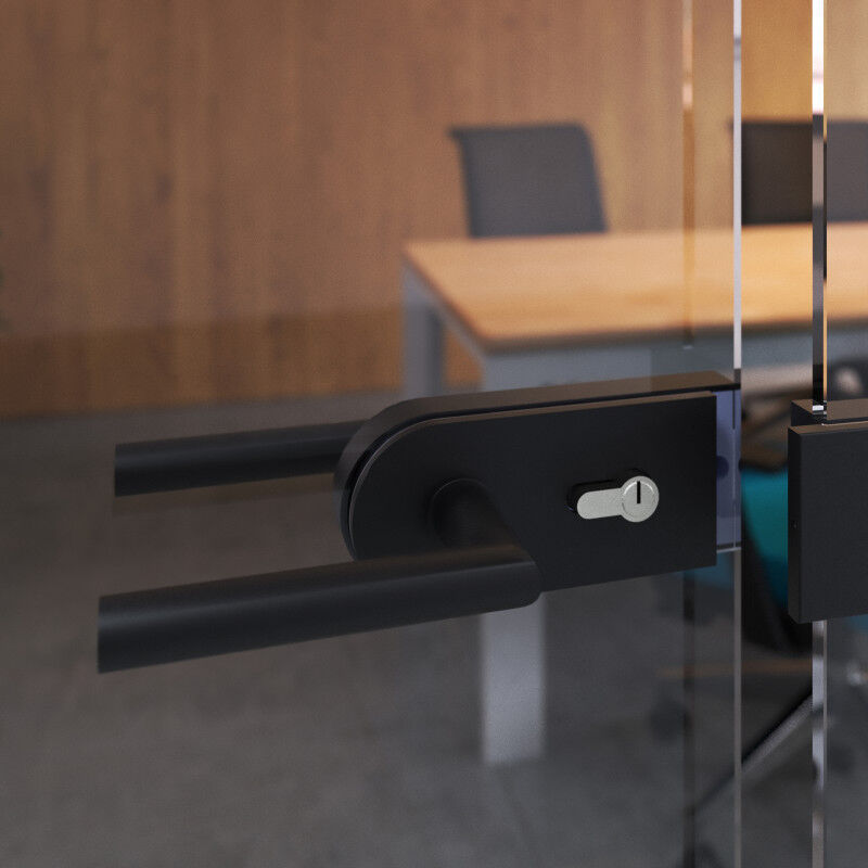 9172714 Poignées pour serrures de portes de verre pour intérieur, Modèle en l r, Aluminium, Noir - Emuca