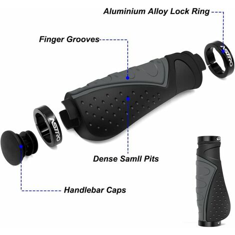 Poignées Guidon Vélo Caoutchouc Antidérapant Poignées de Vélo Ergonomique Poignées de Guidon, Poignées de Guidon de Vélo avec Double Verrouillages,de Guidon Vélo VTT/Bicyclette-gris,