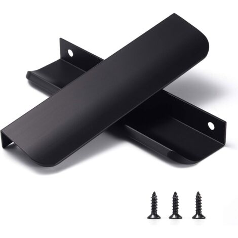 Poignées noires pour armoires de cuisine, quincaillerie invisible, poignées de tiroir cachées, poignées en aluminium, lot de 2, style moderne, longueur totale de 120 mm, faciles à installer