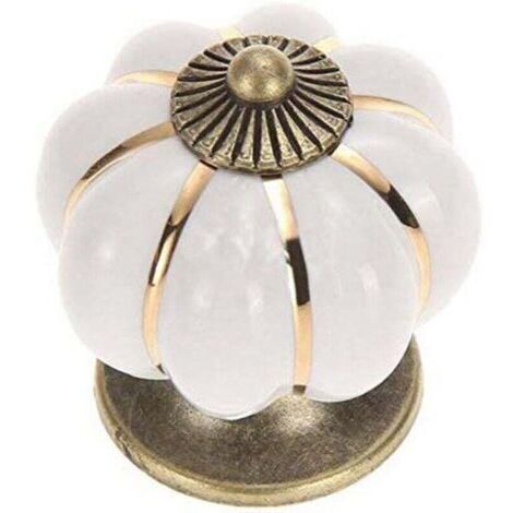 Poignées pour portes et armoires en céramique avec motif fleur, pack de 5 pièces blanc