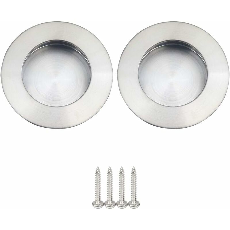 Jusch - Poignées Rondes Encastrables pour Porte Coulissante Acier Inoxydable Poignée Porte Coulissante Ronde Brossé Satiné (Argent 2pcs 65mm)