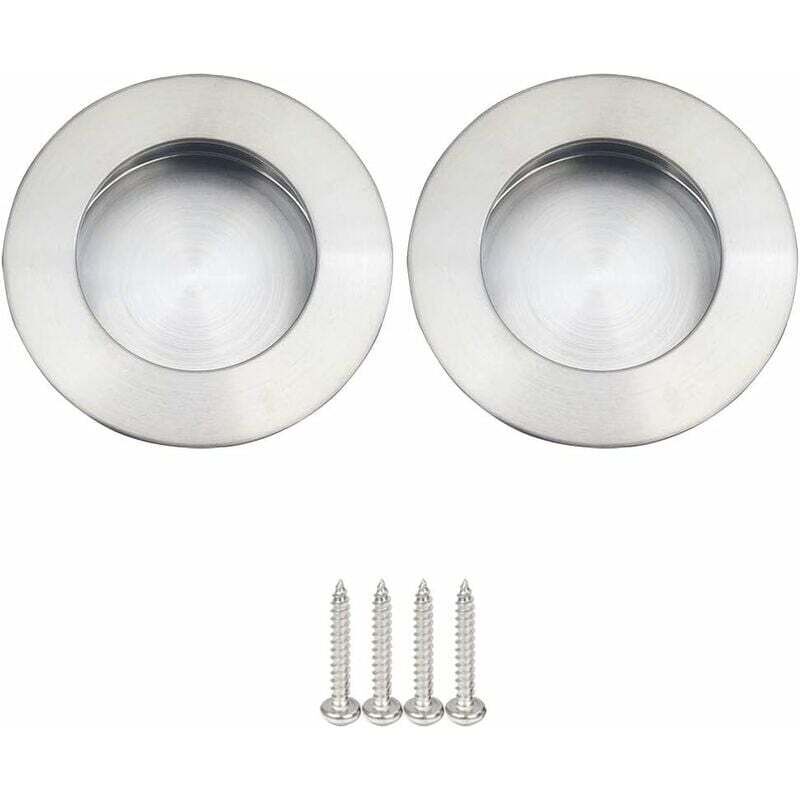 Poignées Rondes Encastrables pour Porte Coulissante Acier Inoxydable Poignée Porte Coulissante Ronde Brossé Satiné （Argent 2pcs 65mm）