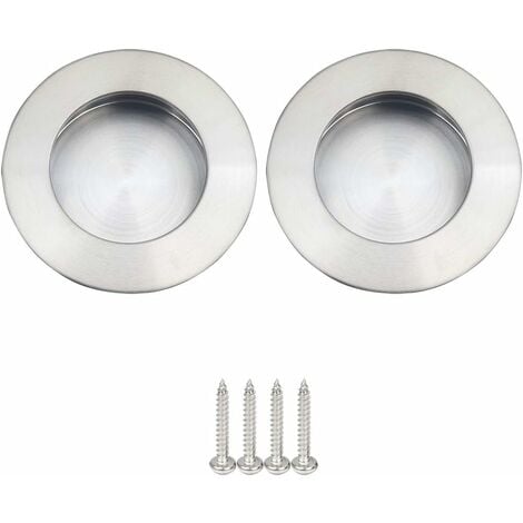 Poignées Rondes Encastrables pour Porte Coulissante Acier Inoxydable Poignée Porte Coulissante Ronde Brossé Satiné （Argent 2pcs 65mm）